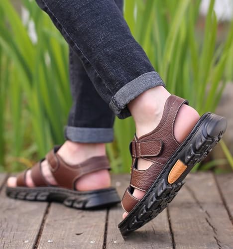 Mens Athletic Sandals Open Toe Outdoor Non-slip Leather Hiking Walking Trekking Fisherman Sandals Sport Casual Waterproof Beach Shoes3