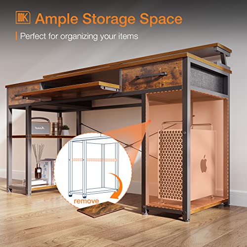 Odk Computer Desk, 48'' Office Desk With Keyboard Tray, Writting Desk With Drawers And Monitor Stand, Study Table With Cpu Stand And Removable Shelf For Storage, Rustic Brown(Vintage) #TOP4