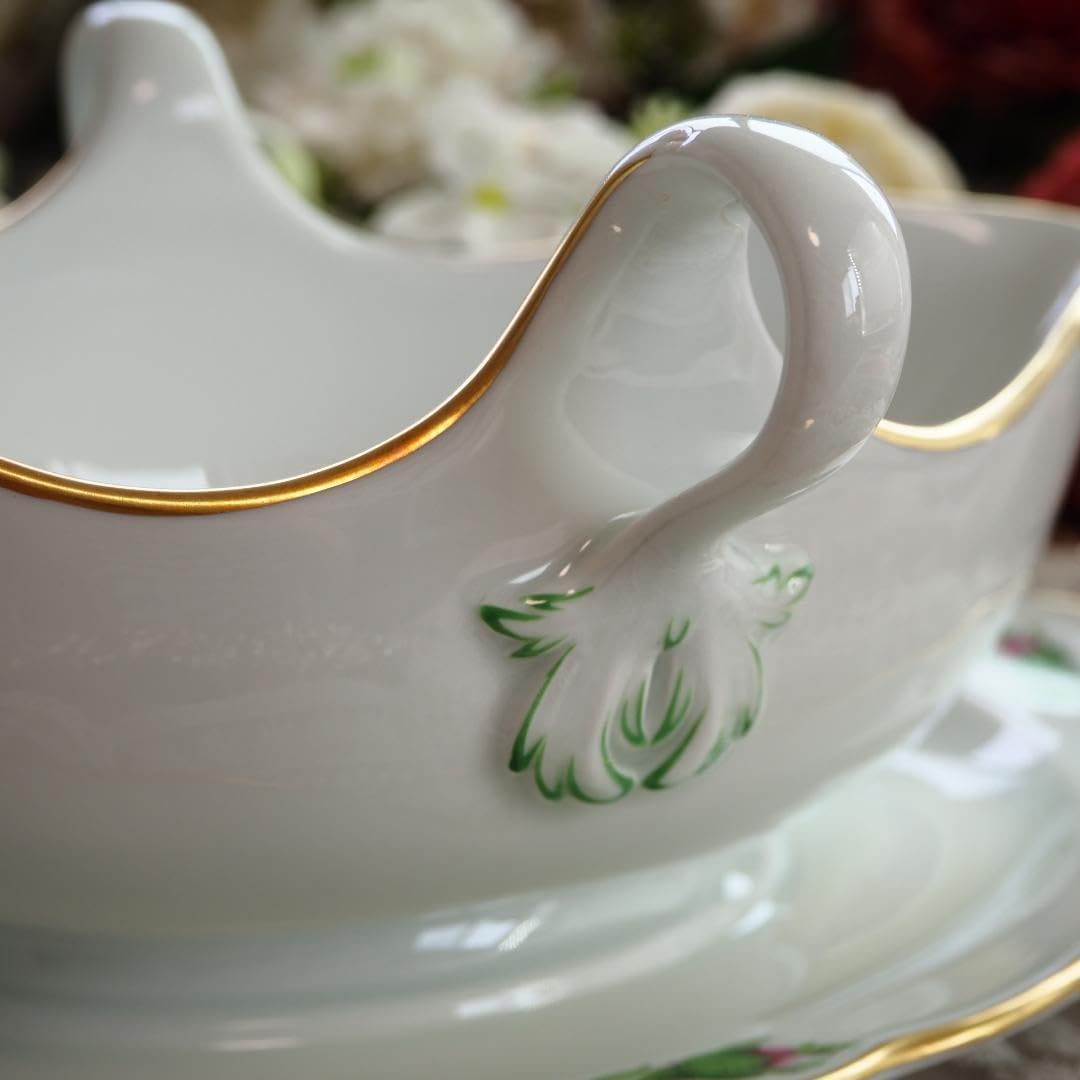 極 Meissen マイセン ピンクローズ グレイビーボート ソース F7 極美品