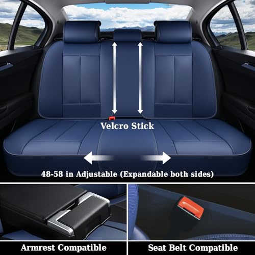 Image of Coverado Car Seat Covers Full Set, Blue Car Seat Cover, Nappa Leather Seat Covers for Cars, Waterproof Car Seat Protector with Lumbar Support, Automotive Seat Covers Universal Fit for Most Cars (Blue)