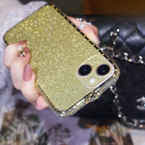 Coque de téléphone acrylique iPhone 13 Pro Max à cadre métal et effet diamant or
