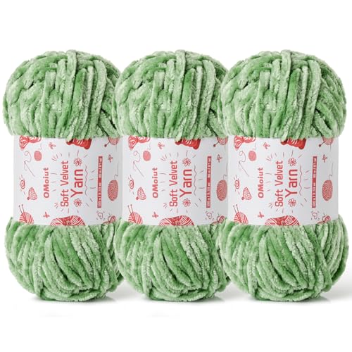 Image of 3x100g Fluffy Velvet Chenille Yarn for Crocheting and Knitting, 3x87.4yd Baby Yarn for Crocheting Soft, Crochet Chunky Yarns Amigurumi Yarns (3 Avocado Green)