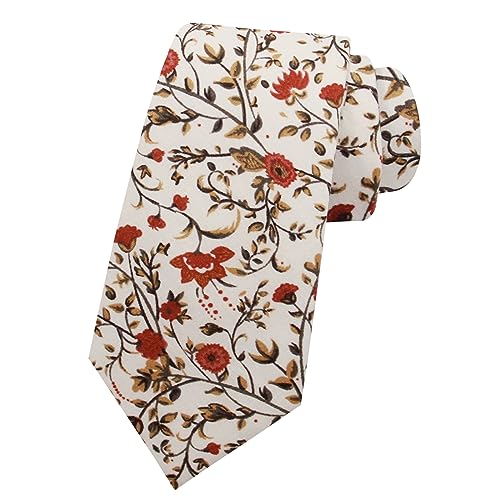 Image of Mantieqingway Men Skinny Tie Cotton Floral Necktie for Wedding Groomsmen Tie