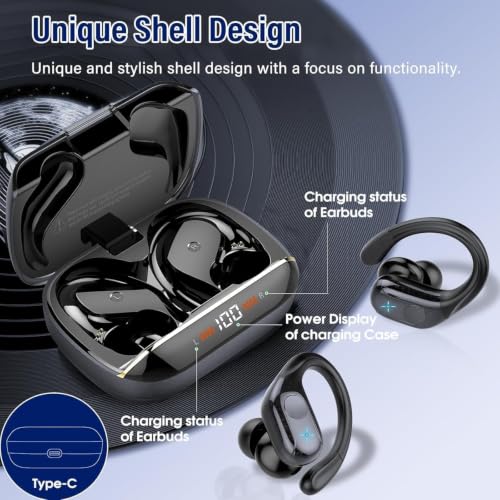 Image of Qecnato 75H Sports Wireless Earbuds Bluetooth 5.4 Headphones Stereo, Black