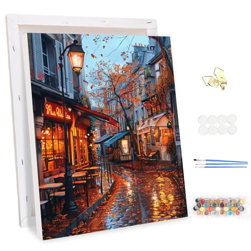 MEIYUDA Pintar por Numeros Adultos con Marco Hermosa ciudad antigua de Europa, DIY Pintura por Numeros Kit, Cuadros por Numeros Pigmento Acrílico, Decoración para el Hogar Regalo de pared 30x40cm