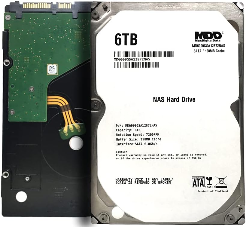MaxDigitalData 6TB 7200RPM 128MB Cache SATA 6.0Gb/s 3.5-inch Internal Hard Drive for NAS Network Storage (MD6000GSA12872NAS) - 3 Years Warranty (Renewed)