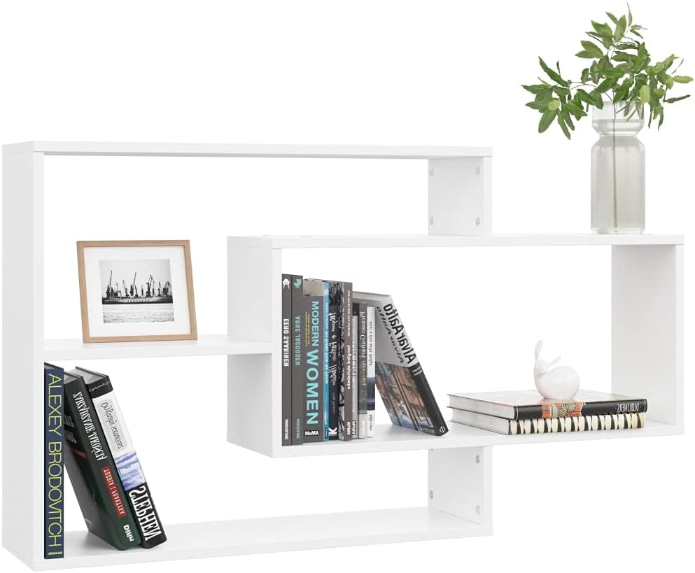 White Floating Wall Shelf, Engineered Wood, 40.9" L x 7.9" W x 23.0" H, Modern Ledge Shelves for Living Room, Bedroom, Bathroom Decor, 3-Compartment Storage