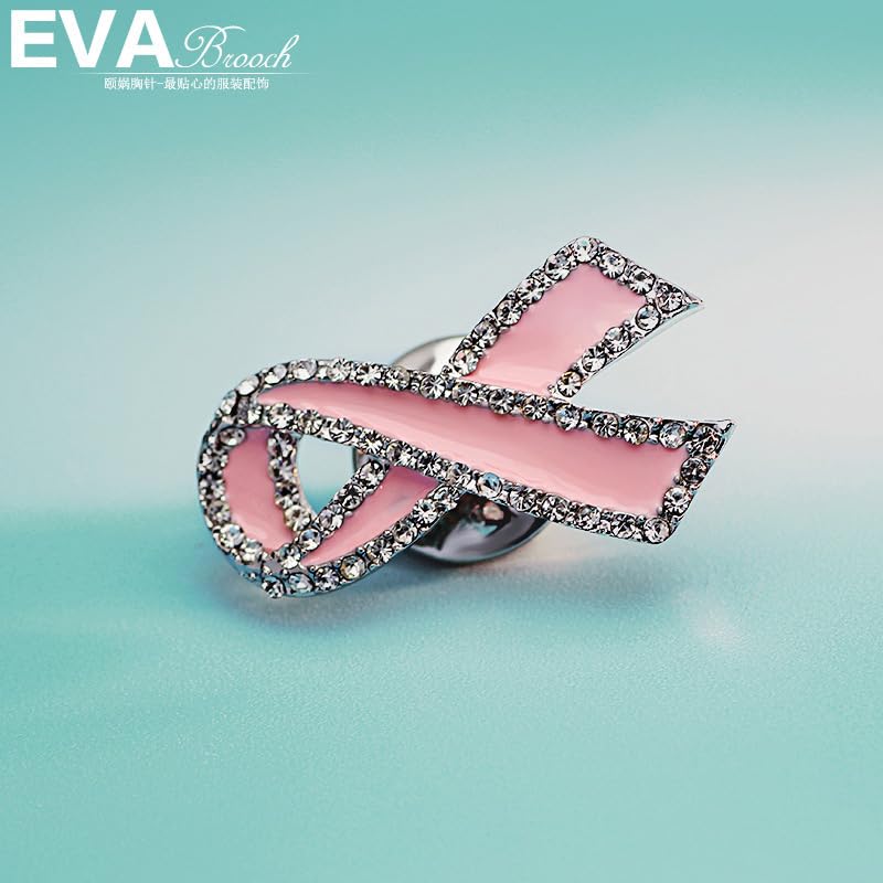 Image of Breast Cancer Awareness Pink Ribbon Rhinestone Brooch Pins, Faith Hope Love Fight Pray Lapel Pins, Pink Crystal Support Jewelry for Women