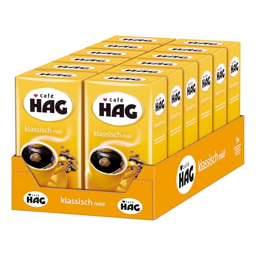 Café HAG Filterkaffee Klassisch Mild, helle Röstung, Kaffee gemahlen & entkoffeiniert, geröstet in Deutschland, ideal für Filterkaffeemaschine & French Press, 500 g