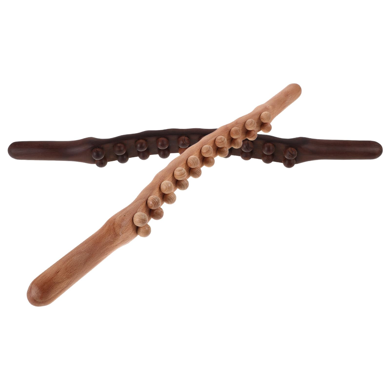 Anneome Karbonisierter Massageroller 2 Stück mit Doppelreihigen Holz Kugeln Manueller Gua Sha Stab für Rücken Beine Schultern Muskelroller für Heim Spa und Professionelle Anwendung