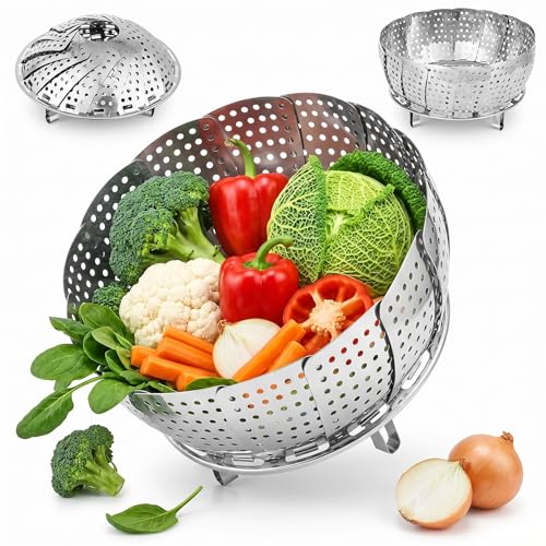 Image of Sok It Vegetable Steamer Basket Stainless Steel, Folding Expandable Veggie Steamer for Cooking, Premium Steam Basket Fits Various Pot Sizes (SM 1, Medium: 22-28oz)