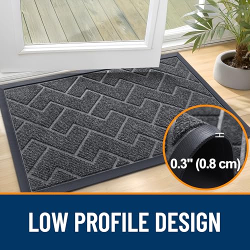 Image of OLANLY Front Door Mat Indoor Outdoor Entrance, Waterproof All-Season, All-Weather Doormat, Sturdy Natural Rubber, Low Profile, Easy Clean Patio Porch Entryway Mat, Herringbone Brick (Grey, 47x32)