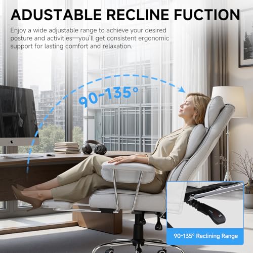 Image of GTPLAYER Gaming Chair,Office Chair with Pocket Spring Lumbar Support, Ergonomic Comfortable Wide Office Desk Computer Chair with Outward Fixed Soft Armrests and Footrest,(PU Leather, White)
