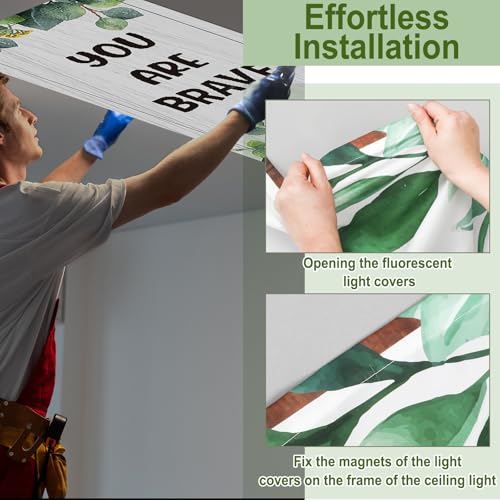 Image of Glooglitter 12 Pcs Fluorescent Light Covers 4 x 2 ft Magnetic Ceiling Light Cover Eucalyptus Motivational Lamp Filters for Classroom School Office Home Drop Decorative (Growth Style)