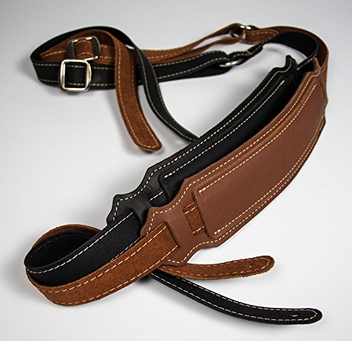 Franklin Strap - Ball Glove Leather Vintage Style Pad - Guitar Strap - Cognac with Natural Stitching - Thumbnail 2