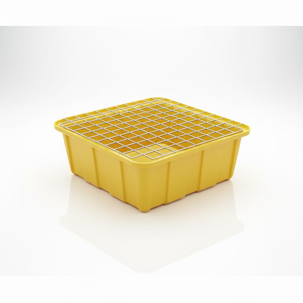 Plast'Up Rotomoulage BAC DE RETENTION POUR BIDONS 80L AVEC CAILLEBOTIS JAUNE
