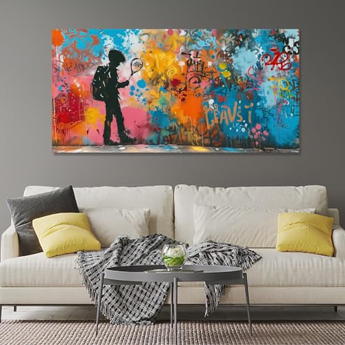 Toile Banksy Graffiti Art avec cadre inclus format vertical 18x36 cm pour maison