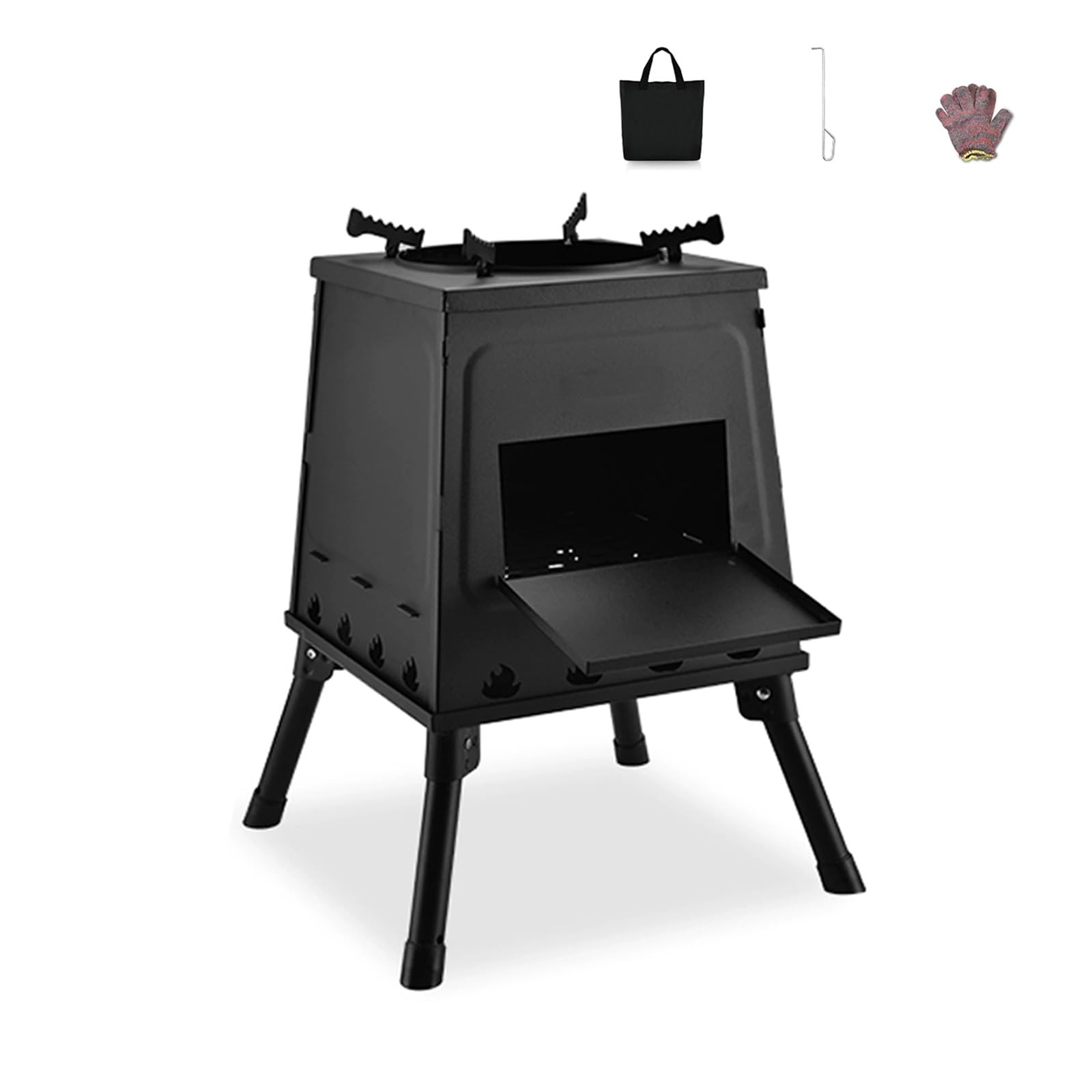 Poêle à bois portable de camping en acier carbone réchaud extérieur compact