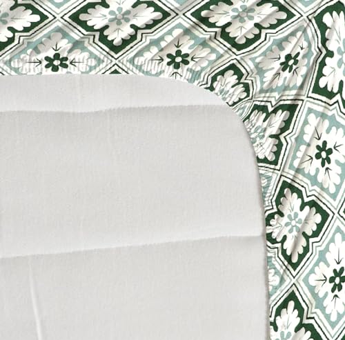 Image of NHD HOME Premium Cotton 220 TC Elastic Fitted Bedsheets with 2 Pillow Covers | Double /King Bed with All Around Elastic Wrinklefree Supersoft Breathable |Size-78 x72+10 inches | Green & White