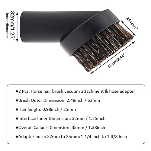 Gibtool Horse Hair Brush Vacuum Attachment, 25Mm Soft Bristles Vacuum Dust Brush Shop Vac Accessories Replacement With 1-1/4 To 1-3/8 Inch Vacuum Hose Adapter #TOP5