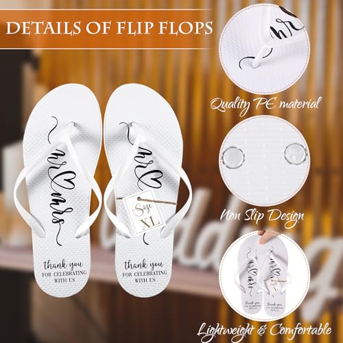 Cuffbow 48 Pairs Bulk Flip Flops for Wedding Guest Bride Sandals Spa Slippers with Size Card Organza Bag for Beach Pool Party3
