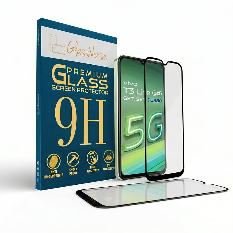 Image of GlassVerse PureView Tempered Glass for Vivo T3 Lite 5G | Crystal Clear, 9H Hardness Screen Protector, Edge to Edge, Case Friendly, Hassle-less Installation Kit Included. (Pack of 2)