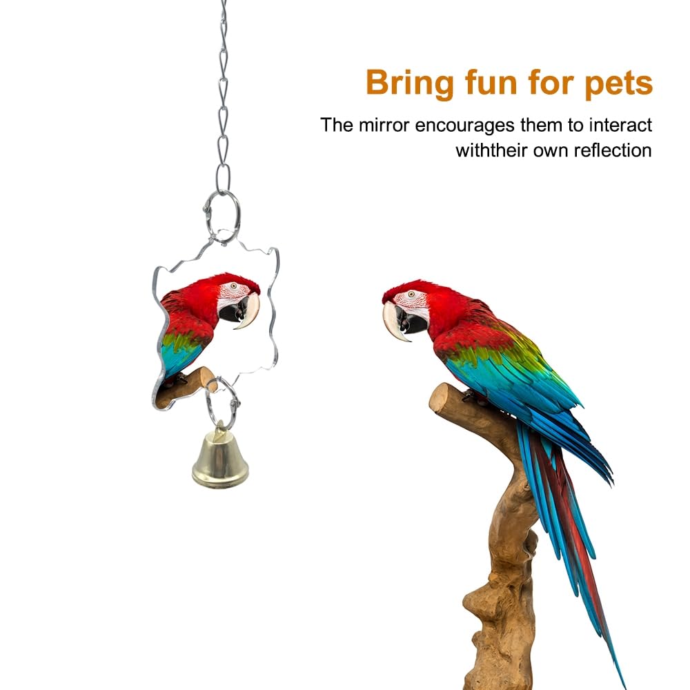 2PCS Bird Mirror Toy, Acrylic Hanging Mirror Toy with Bell for Small Medium Parakeet Cockatiel Finch Lovebird Conure Budgie Cockatoo - Image 3