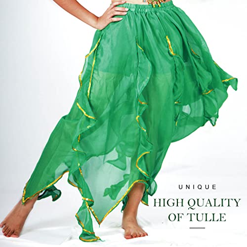 Reetan Elegant Dance Skirts Layered Dance Chiffon Skirt Rave Party Dancing Skirt Performance Costume For Women And Girls (Green) #TOP4