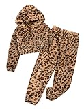 Clothes for Girls Size 9 Size 10 Girls Clothes Fuzzy Bear Ear Hoodies Warm Pullover Sweatshirt Cheetah Sweatpants Outfits for Girls Sweatsuits Sets Leopard