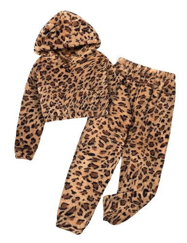 Image of Shallmu Girls Fuzzy Bear Ear Plaid Hoodie Pullover Sweatshirt with Pocket Sweatpants Fall Winter 2 Piece Outfits