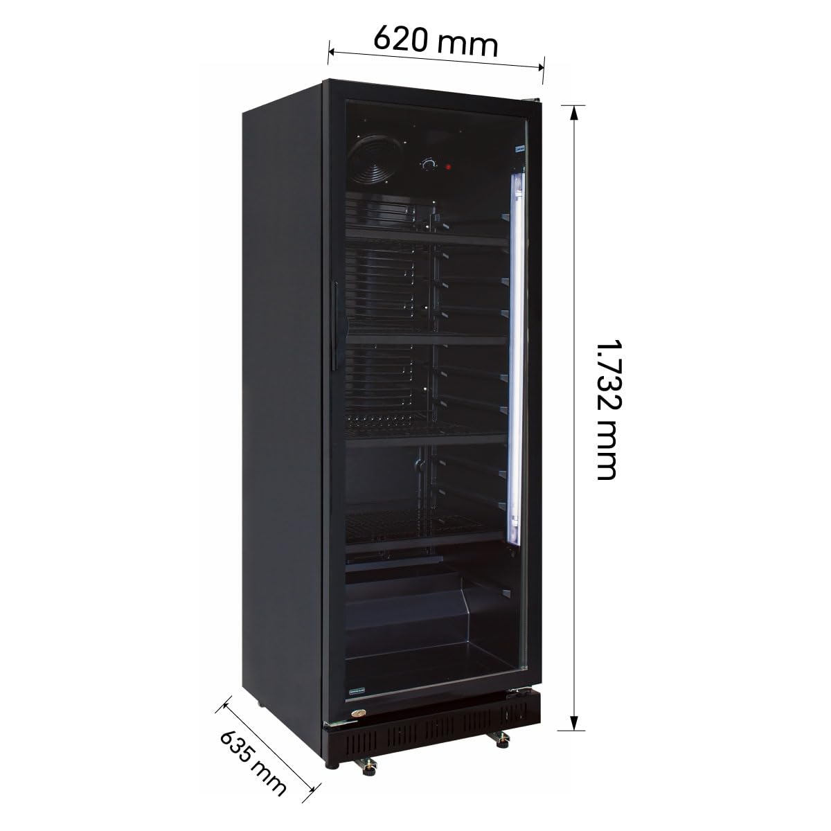 Getränkekühlschrank 360 L mit Glastür | Abschließbar | LED-Beleuchtung | 0–10 °C | 5 verstellbare Regale | Schwarz