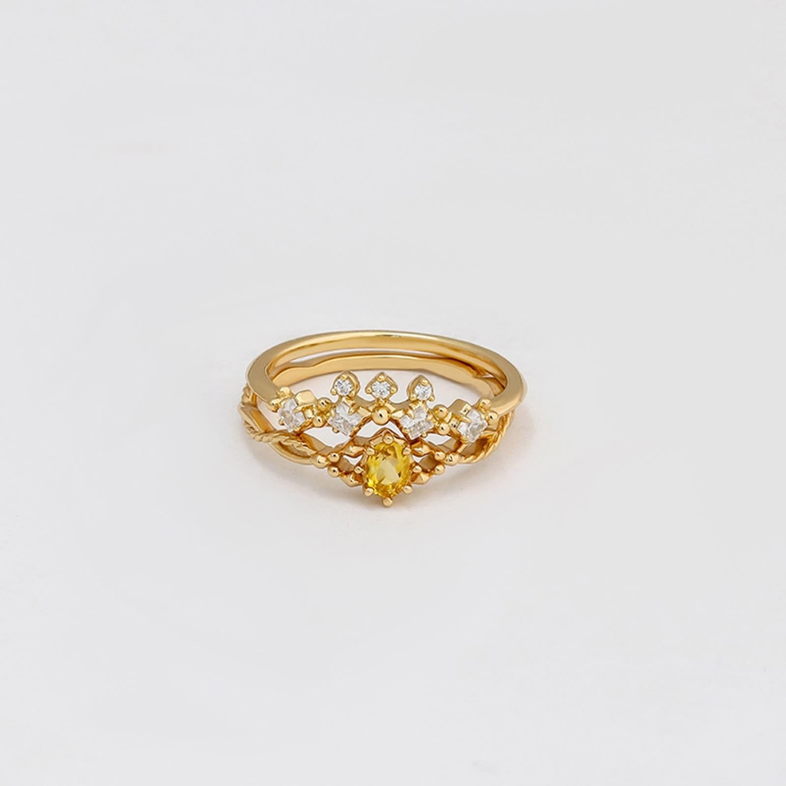 Gold Au 375/585/750 Lot de 2 bagues pour couple avec citrine ovale