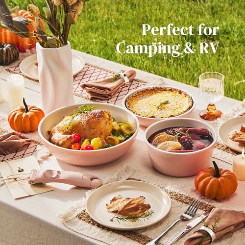 Image of Redchef Ceramic Cookware Set, Removable Handle Pots and Pans Non-Stick, Rv Cookware Set, Non-Toxic Pots and Pans Set No PFAS, PTFE, PFOA, Detachable Pots and Pans, Dishwasher & Oven Safe (Pink)