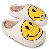 Smiley Face Slippers, Comfortable Indoor Outdoor Slippers, Retro Soft Plush Lightweight Home...