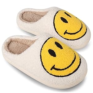 Smile Face Slippers Comfortable Indoor Outdoor Slippers Retro Soft Plush Lightweight Home Slippers, Couples Casual Shoes…