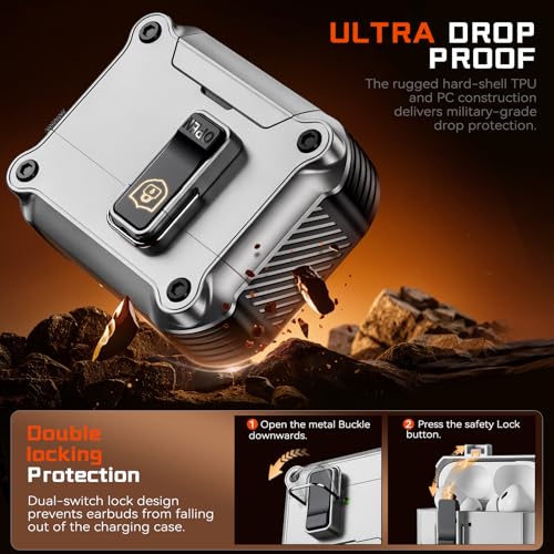 Image of Inesore for AirPods AirPods Pro 1st /2nd Case with Secure Lock (Silver) | Phone Stand Design,Compatible with MagSafe,Automatic Snap Switch Secure Cover with Cleaner Kit & Keychain