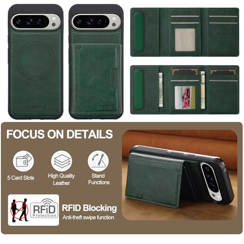 Housse Google Pixel 8 Pro étui portefeuille zippé en cuir vert antichoc multifonction - 4