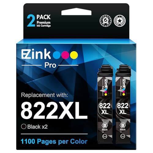 Image of E-Z Ink Pro Remanufactured Ink Cartridge Replacement for Epson 822XL 822 T822, Black, 2 Pack