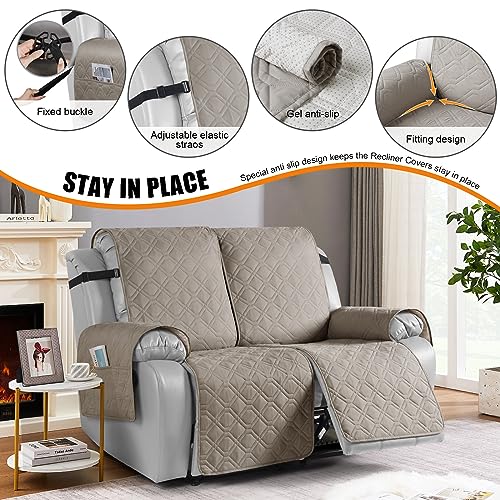 Image of VANSOFY Waterproof Recliner Couch Covers Washable, Khaki,2 Seater XL | 1-Piece, Non-Slip with Elastic Straps, Sofa Cover with Pocket for Dogs, Pets