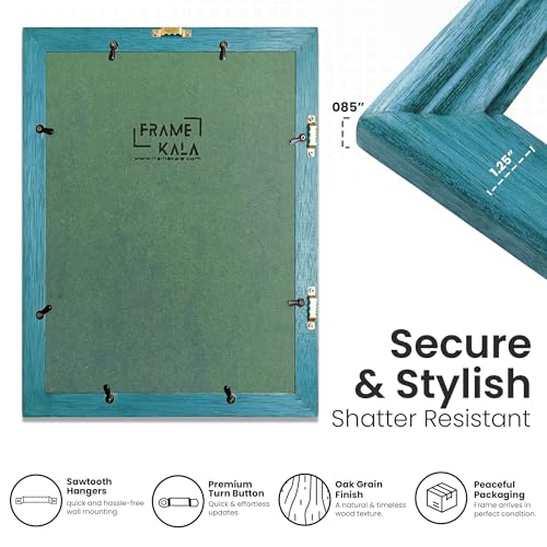 Image of Handmade Blue Wooden Rectangular Photo Frame, 12 x 16 inch Display for Artworks, Pictures and Photos of Your Loved Ones, Best for Home, Office, Wall Decor, Living Room, Bedroom, Blue Wave