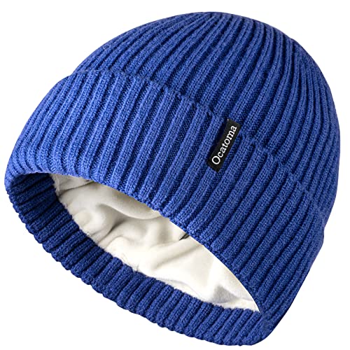 Ocatoma Beanie for Men Women Warm Winter Knit Cuffed Beanie Soft Warm Ski Hats Unisex Sapphire Blue