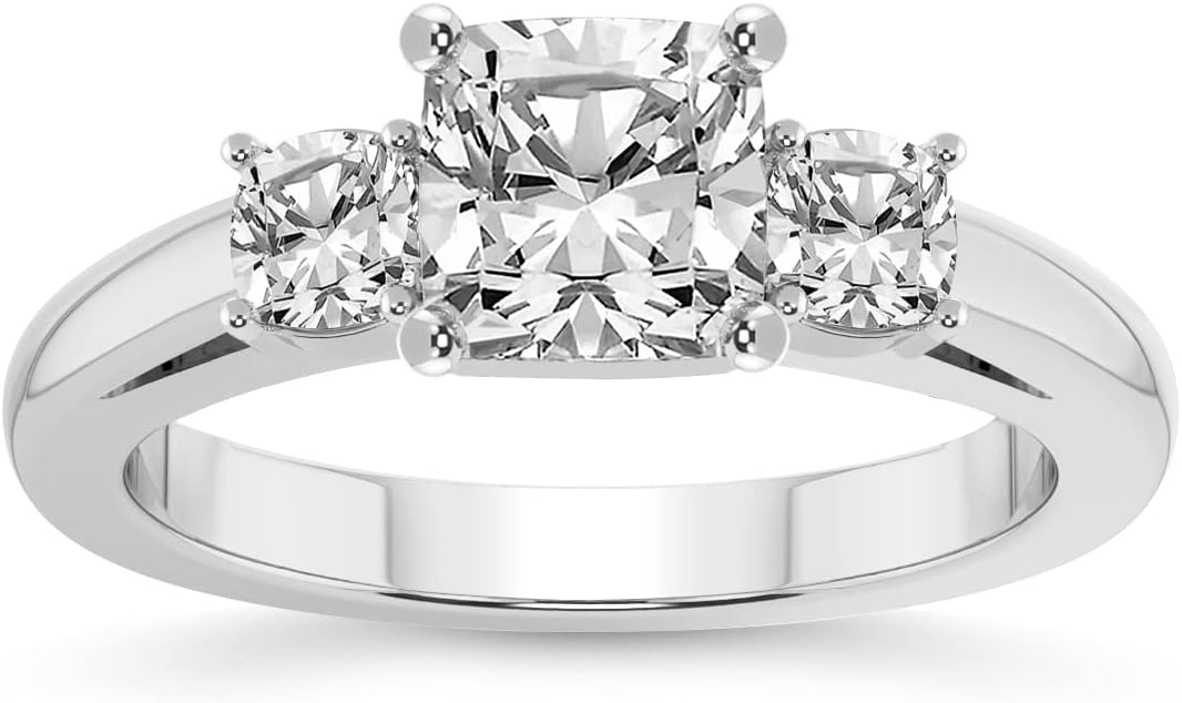 FRIENDLY DIAMONDS Lab Grown Diamond Ring For Women IGI Certified | 1-5 Carat Emery Three Stone Side Cushion Diamond Ring | 14K Or 18K White, Yellow Or Rose Gold | FG-VS Quality