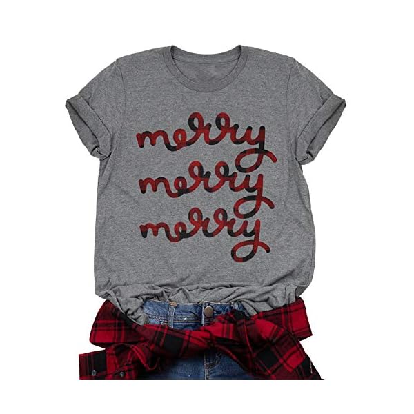 Christmas-T-Shirt-Womens-Merry-and-Bright-Letter-Printed-Short-Sleeve-Tops-Holiday-Shirt-Christmas-Tree-Tee-Shirts Christmas T Shirt Womens Merry and Bright Letter Printed Short Sleeve Tops Holiday Shirt Christmas Tree Tee Shirts (Gray2, Large)