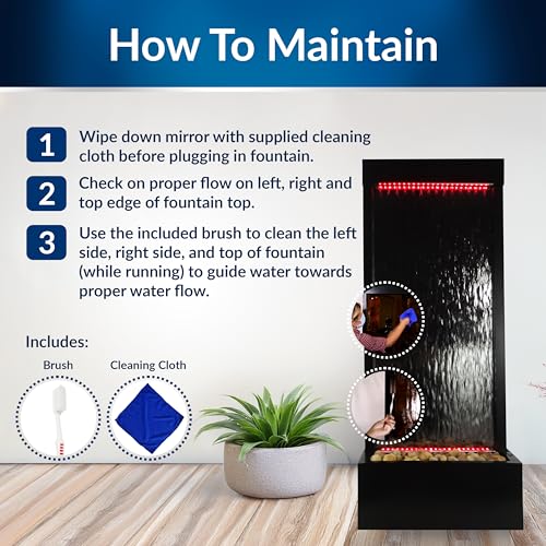 Image of Alpine Corporation MLT174S‑MC Waterfall Fountain - Plug in Indoor Fountain with Black‑Framed Glass, Cascading Water, Floor Feature & Multi‑Color LED Lights, 48 inch