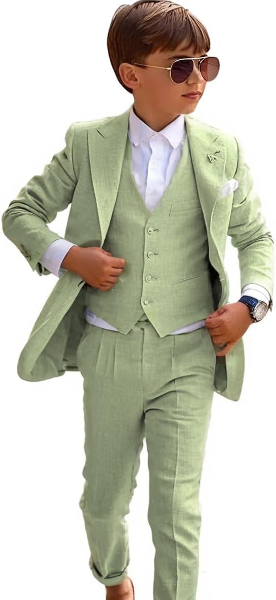 Mi Bo Tong Boys Linen Suit Wedding 2 PC Kids Linen Suit Summer Boys Formal Tuxedos Ring Bearer Outfit