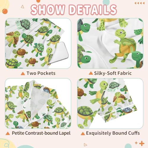 senya Cute Small Turtle Satin Summer Pajama Sets Silk Short Sleeve Button Down Sleepwear3