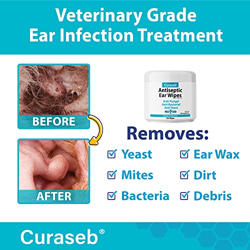 image for Curaseb Cat & Dog Ear Infection Treatment Wipes – Soothes Itchy & In