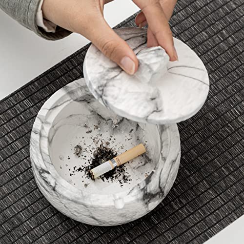 Cigarettes Ashtray Ceramic Cigarette Ash Tray With Lid Handmade Smokeless Windproof Weed Accessories Smoking Ash Holder For Home Office Bar Ktv Indoor Outdoor Decoration Great Gift For Smokers (Grey) #TOP4