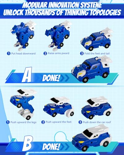 Image of Collision Transforming Dinosaur Car Toy, 2 in 1 Magnetic Car Transform into Dinosaur Toys, Dino Robot Toy, Transformer Toys for boys 4-6, Deformation Car Birthday Party Gifts for Kids Boys Girls, Blue