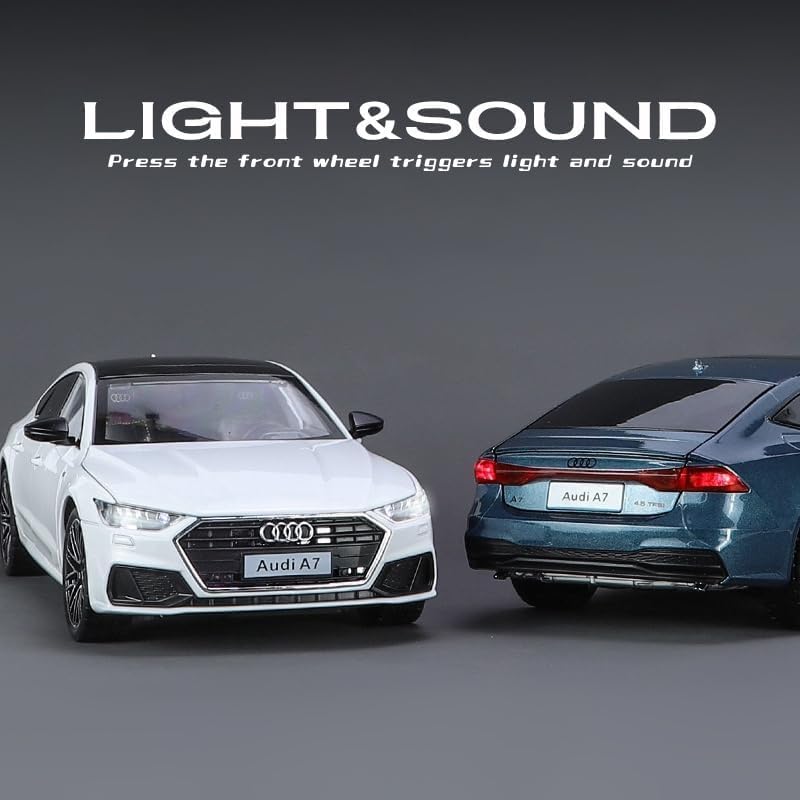 Image of 1:24 Scale Big Audi A7 Toy Car | Metal Pullback Diecast Car for Kids with Openable Doors, Sound, Light Effects Toy for Car Enthusiasts (Color As Per Available),white